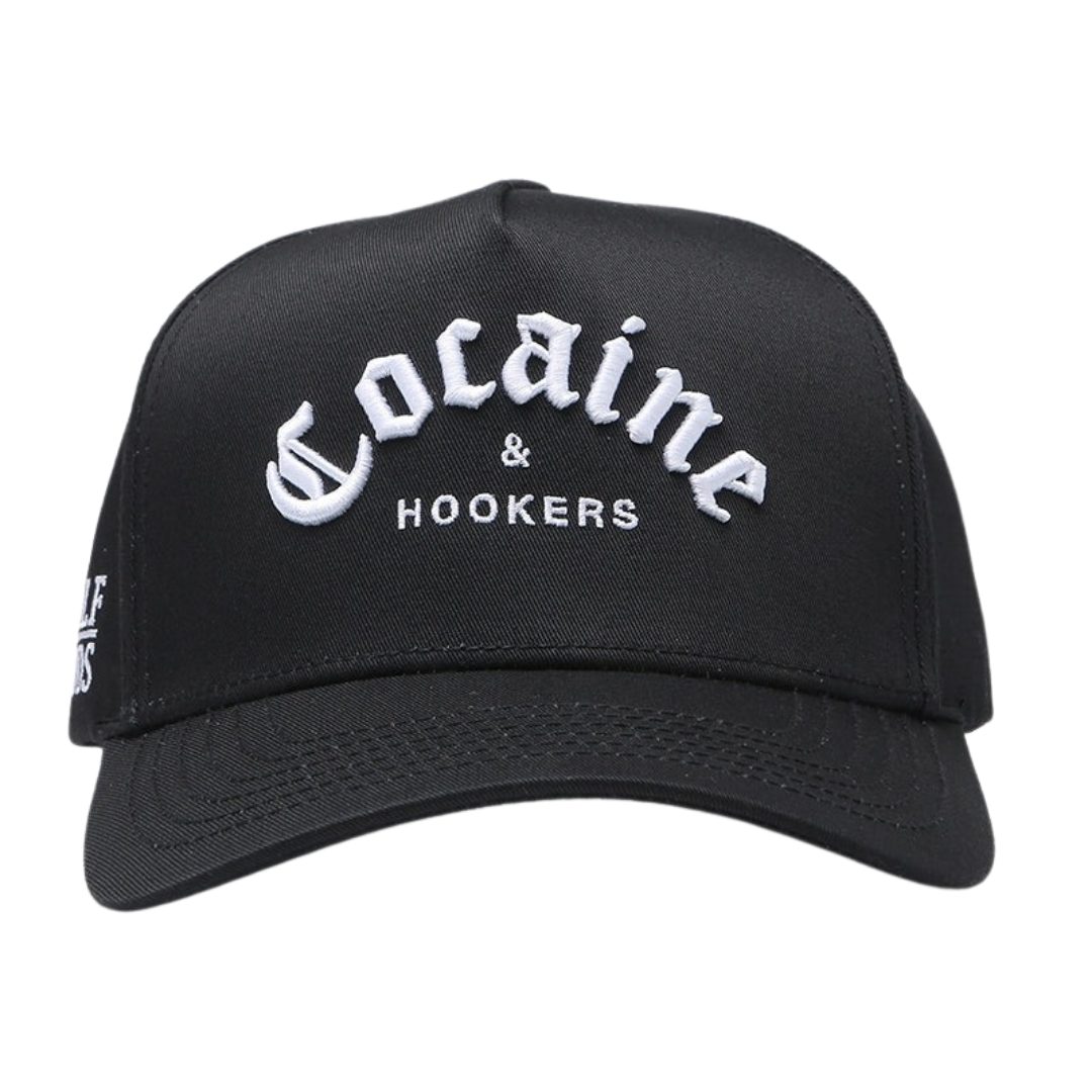 GOLF GODS - GOLF GODS Cocaine & Hookers Golf Hat in Black in Curved Brim - The Agora Bangkok